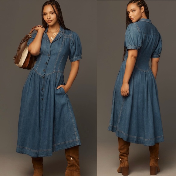 Anthropologie Dresses & Skirts - Anthropologie Pilcro Short Sleeve Denim Midi
Shirt Dress